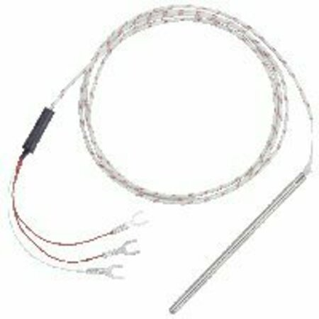 DWYER INSTRUMENTS Type J Thermocouple, Stainless Steel, Overbraid Extension, 0 Deg Bend, 6 Spade Terminal 122095-19